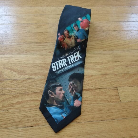 Vintage 90s Star Trek Tie Necktie Ralph Marlin Spock Captain Kirk Bones Uhura - Picture 1 of 14